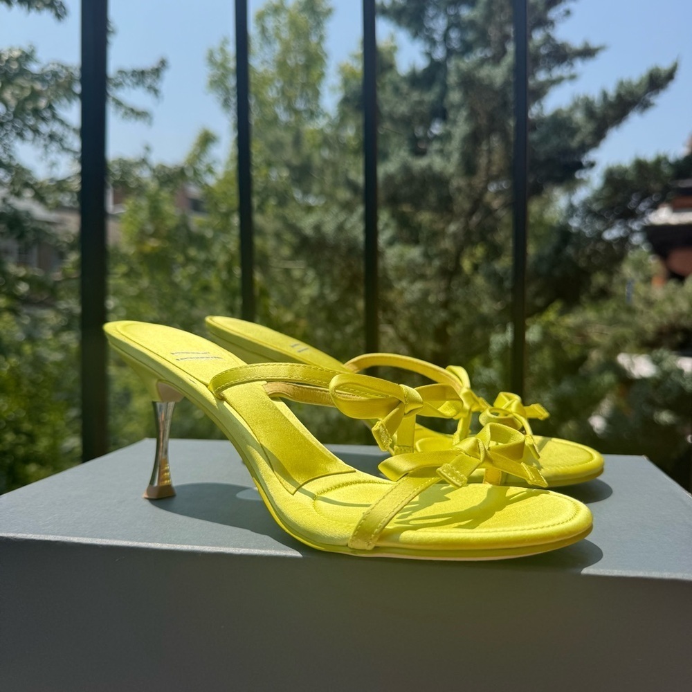 New Jeffrey Campbell Bow Bow Sandal Heels Pretty In Shoes Slip On Lime Green 7 - Picture 4 of 15